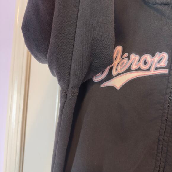Aeropostale Y2K Full Zip Hoodie Jacket Size XL Gray Spell Out Embroidered Logo - Picture 9 of 12